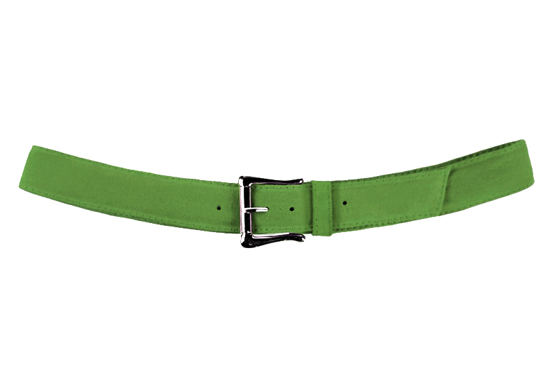 Grass green women's dress belt, matching pumps and bags. Made to measure. Profile view - Florence KOOIJMAN